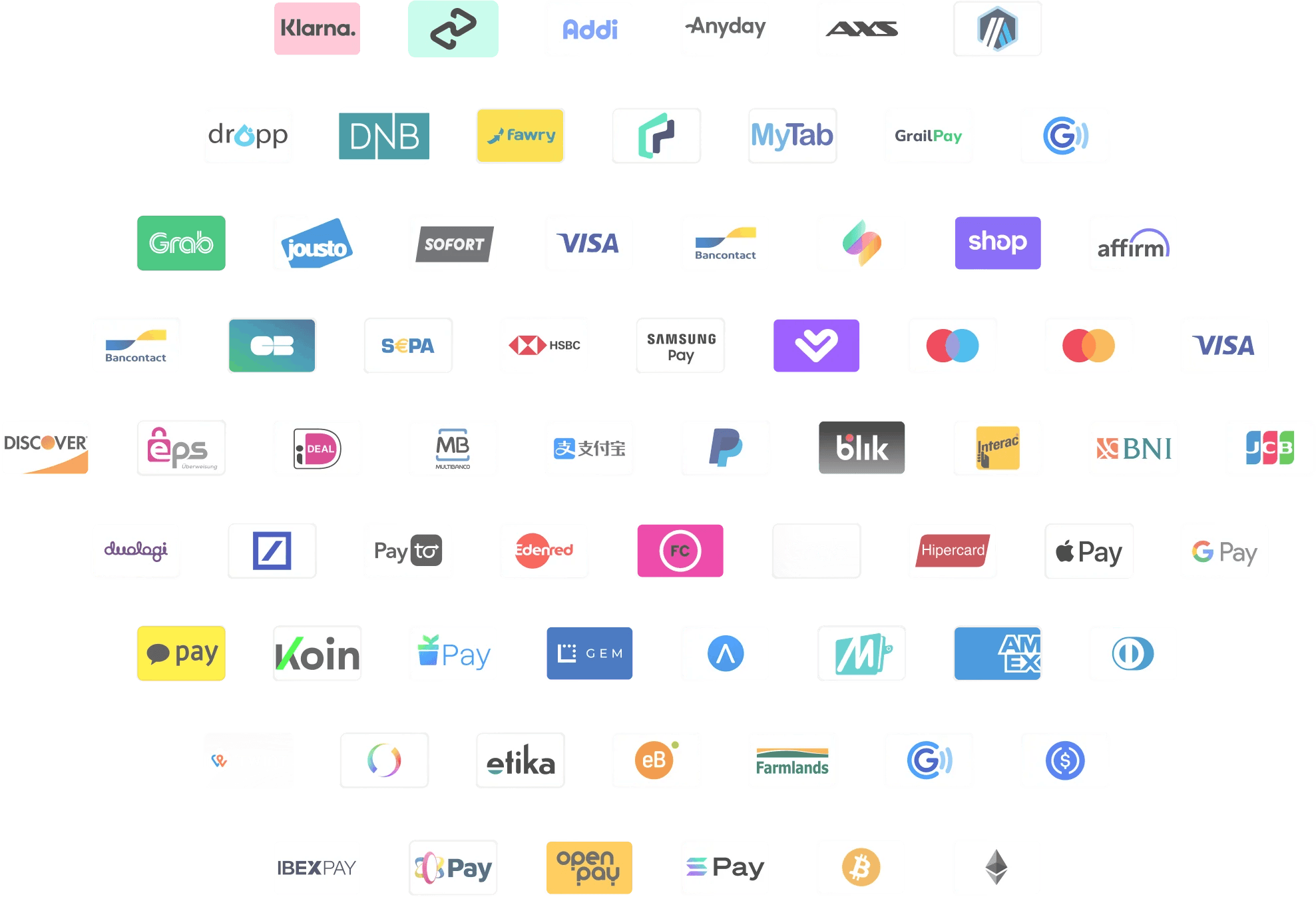 Logos de tarjetas, billeteras digitales y pasarelas de pago sobre fondo negro