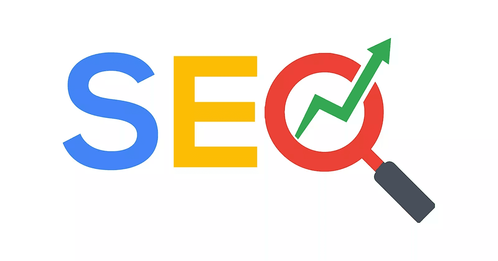 La palabra SEO con una lupa y una flecha de crecimiento